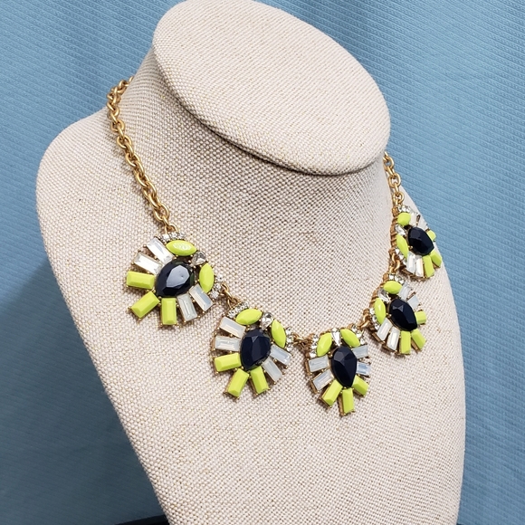 J. Crew Bright Yellow Opalescent Navy Statement Necklace - Picture 3 of 10